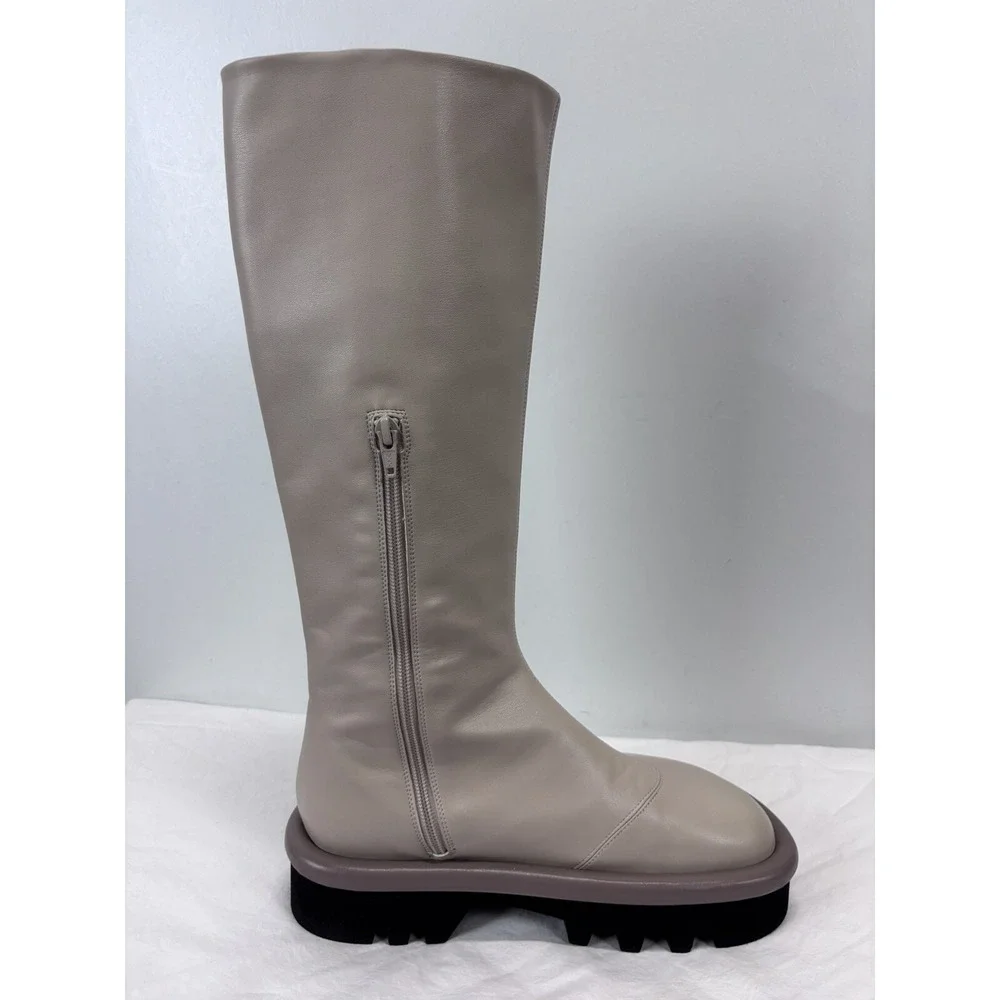 JW Anderson Bumper Boots Sz 38 US 7 Women's Knee High Taupe Sheepskin Leather